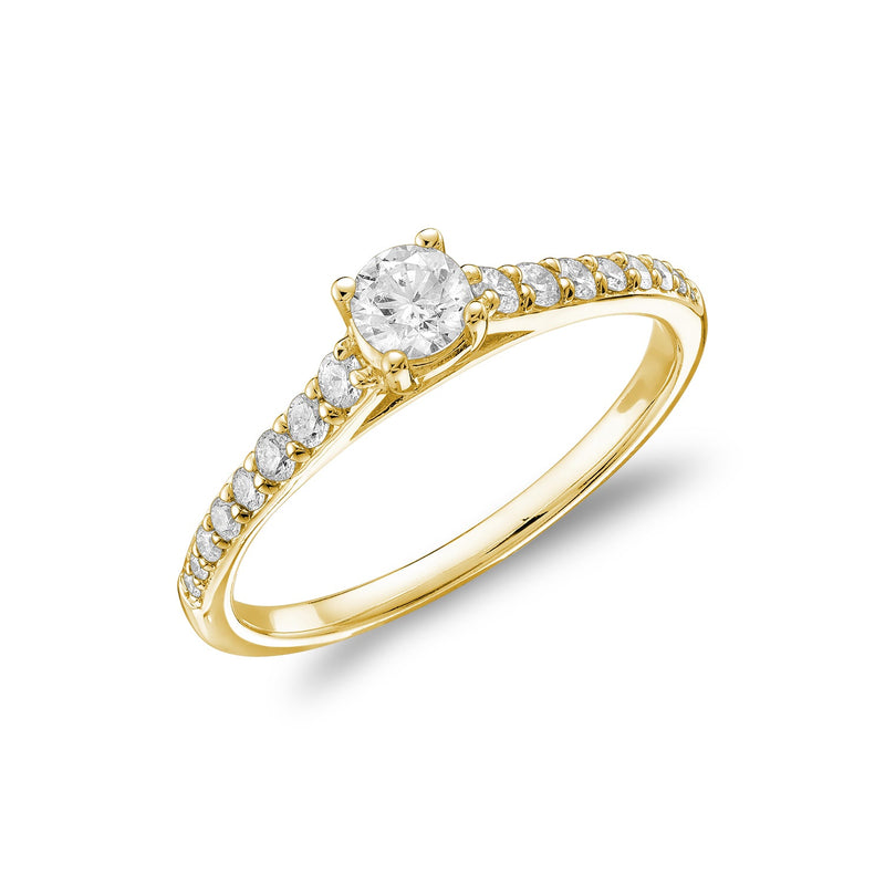 Bague à diamant solitaire au centre et diamants sur les épaules